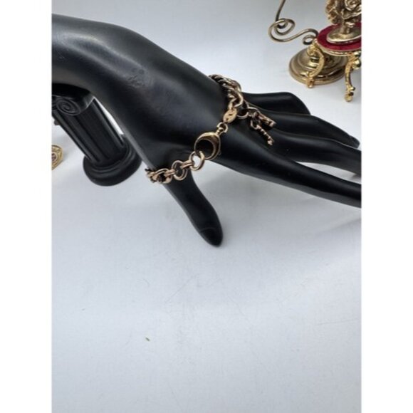 Fossil Link Bracelet Rose Gold Tone, Rhinestone Heart Lock Charm Whit Key- Cute - Picture 2 of 13